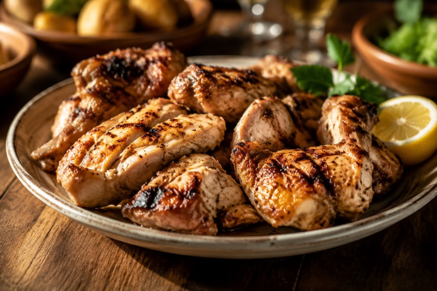 Prato de frango grelhado servido na Churrasqueira do Marques